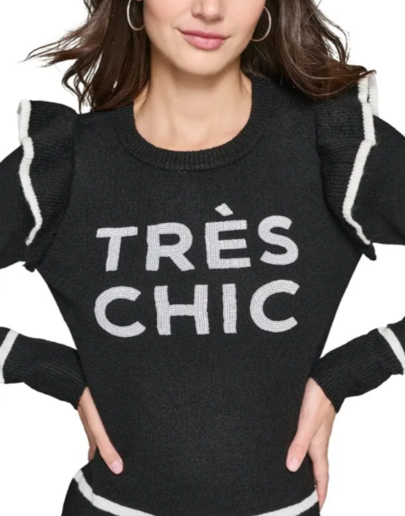 KARL LAGERFELD PARIS Tres Chic Ruffle Sweater MSRP $99