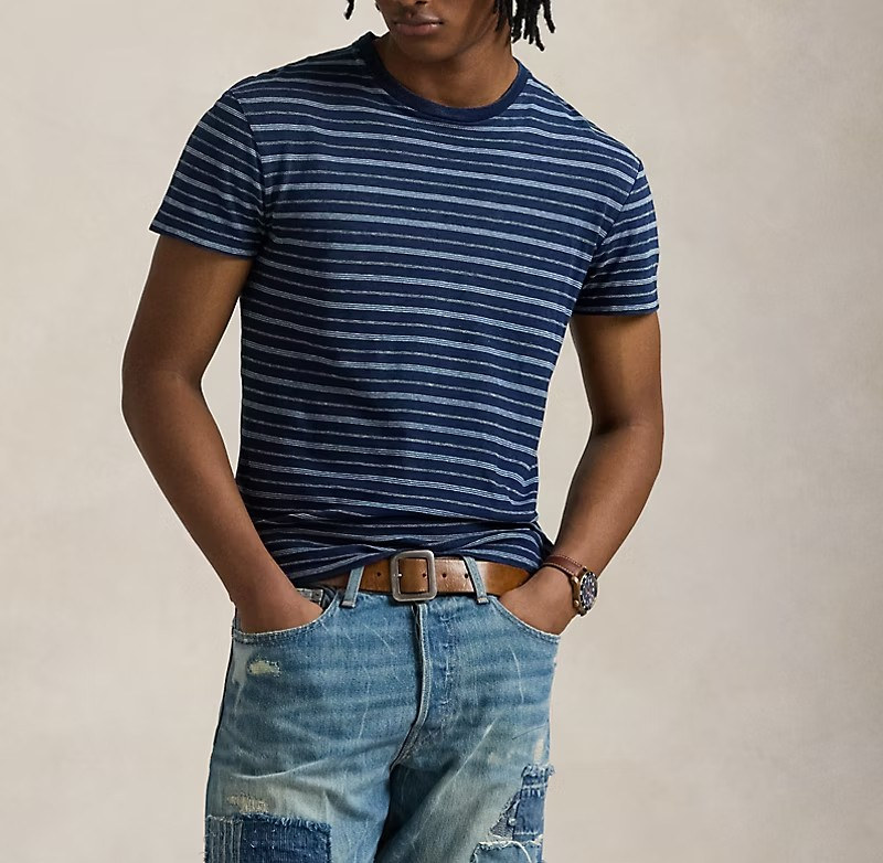 Polo Ralph Lauren Classic Fit Striped Cotton Linen Tee MSRP $125