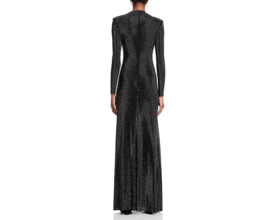 Self-Portrait Black Rhinestone Mesh Cut Out Gown MSRP $870