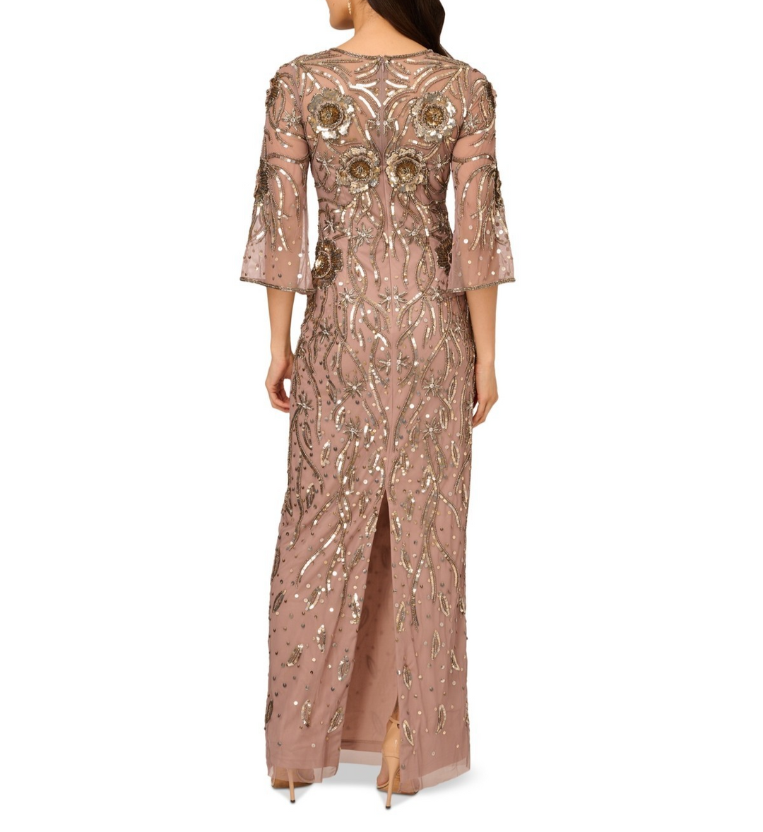 Adrianna Papell Round-Neck Embellished Sheath Gown MSRP $349