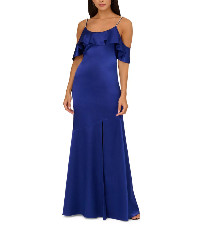 Adrianna by Adrianna Papell Liquid Satin Rhinestone-Strap Gown MSRP $275