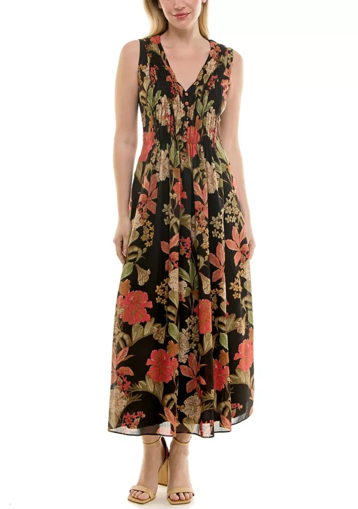 Taylor Women's Printed V-Neck Smocked Dress MSRP $148
