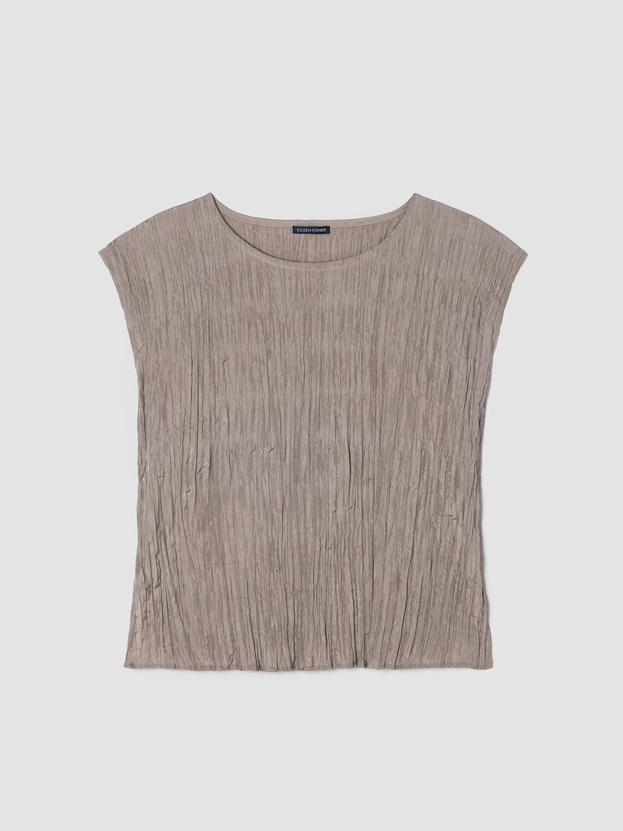 Eileen Fisher Crushed Silk Ballet Neck Top MSRP $198
