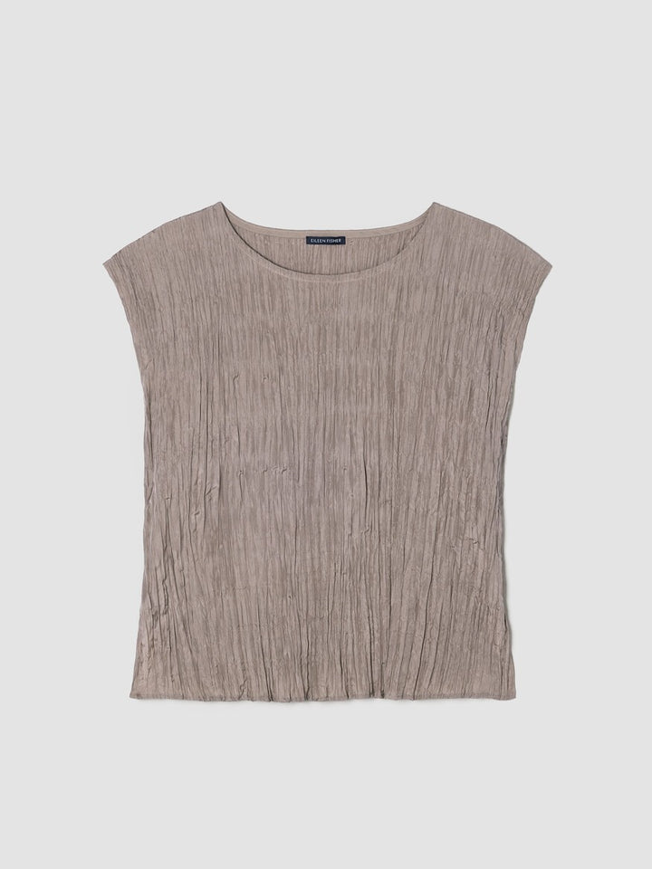 Eileen Fisher Crushed Silk Ballet Neck Top MSRP $198