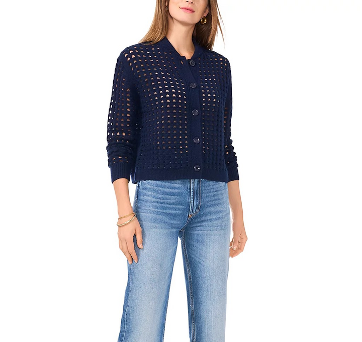 Vince Camuto Women's Long-Sleeve Pointelle Cardigan MSRP $99