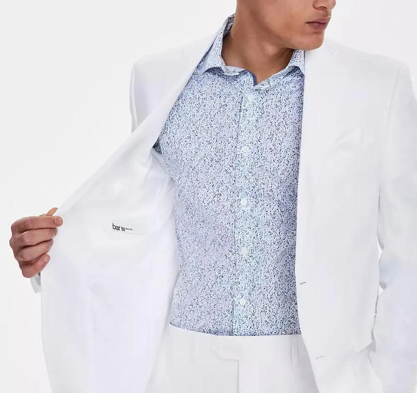 Bar III Men's Slim-Fit White 100% Linen Suit Jacket MSRP $360
