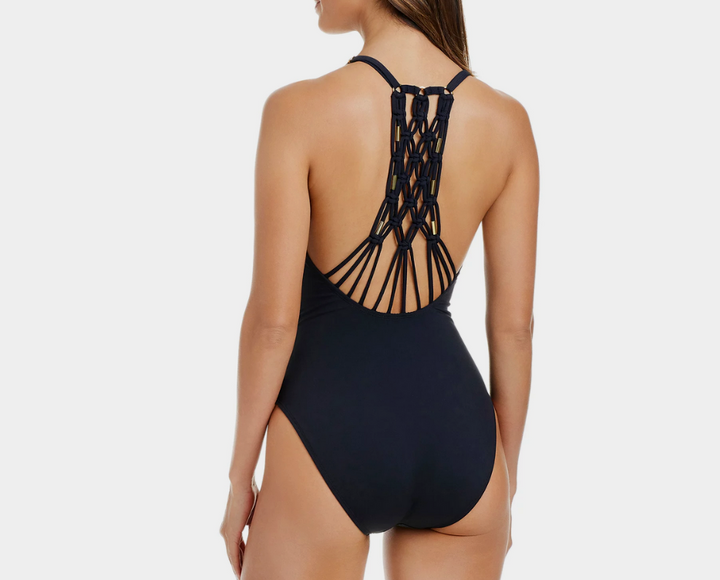 Bleu Rod Beattie Macrame One Piece Swimsuit MSRP $135