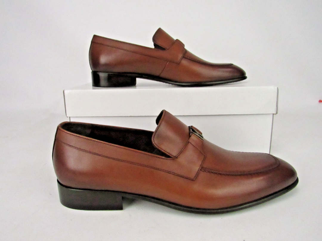 Elegant Men’s Classic Brown Genuine Leather Loafers – Handcrafted Size EU 42
