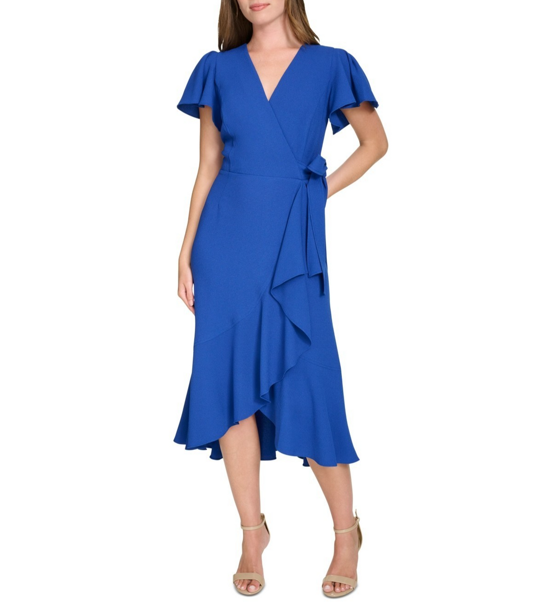 Tommy Hilfiger Women's Flutter-Sleeve Ruffle-Hem Dress MSRP $139