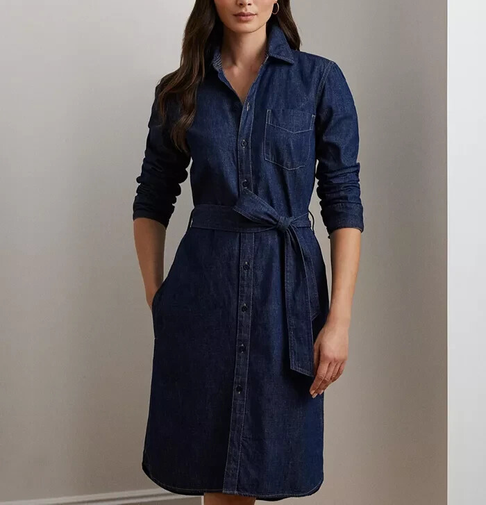 Lauren Ralph Lauren Belted Denim Shirtdress MSRP $145