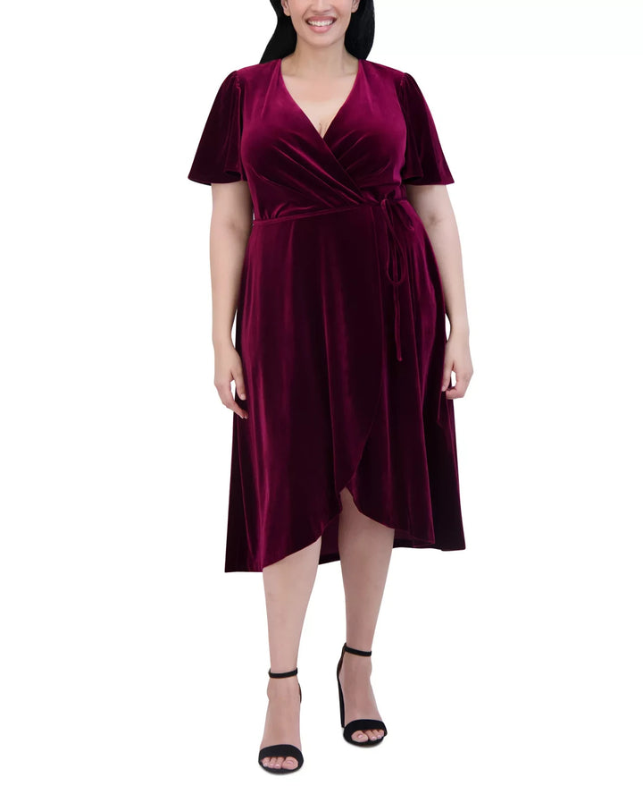 Jessica Howard Velvet Faux-Wrap Midi Dress
