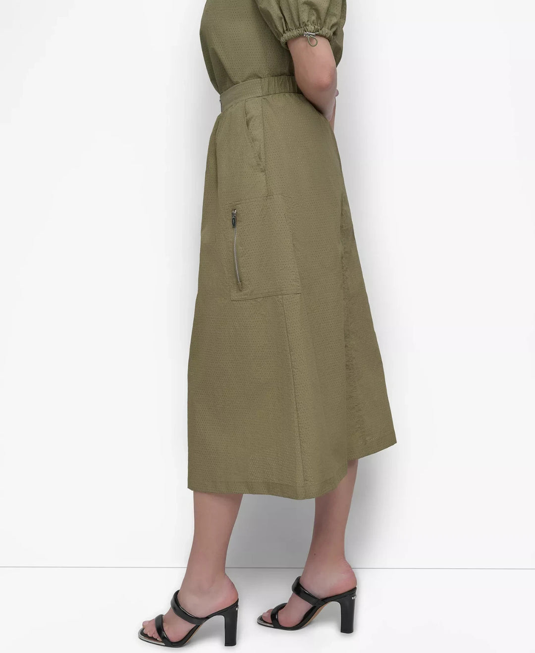 DKNY Women's Perforated Zip-Front Midi Skirt MSRP $109