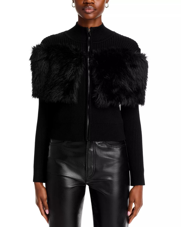 Adrienne Landau Faux Fur Mock Neck Jacket MSRP $295