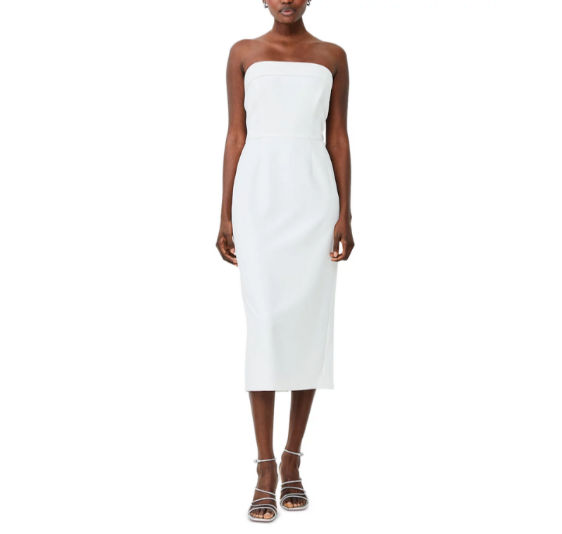 FRENCH CONNECTION Echo Crepe Strapless Midi Dress MSRP $158