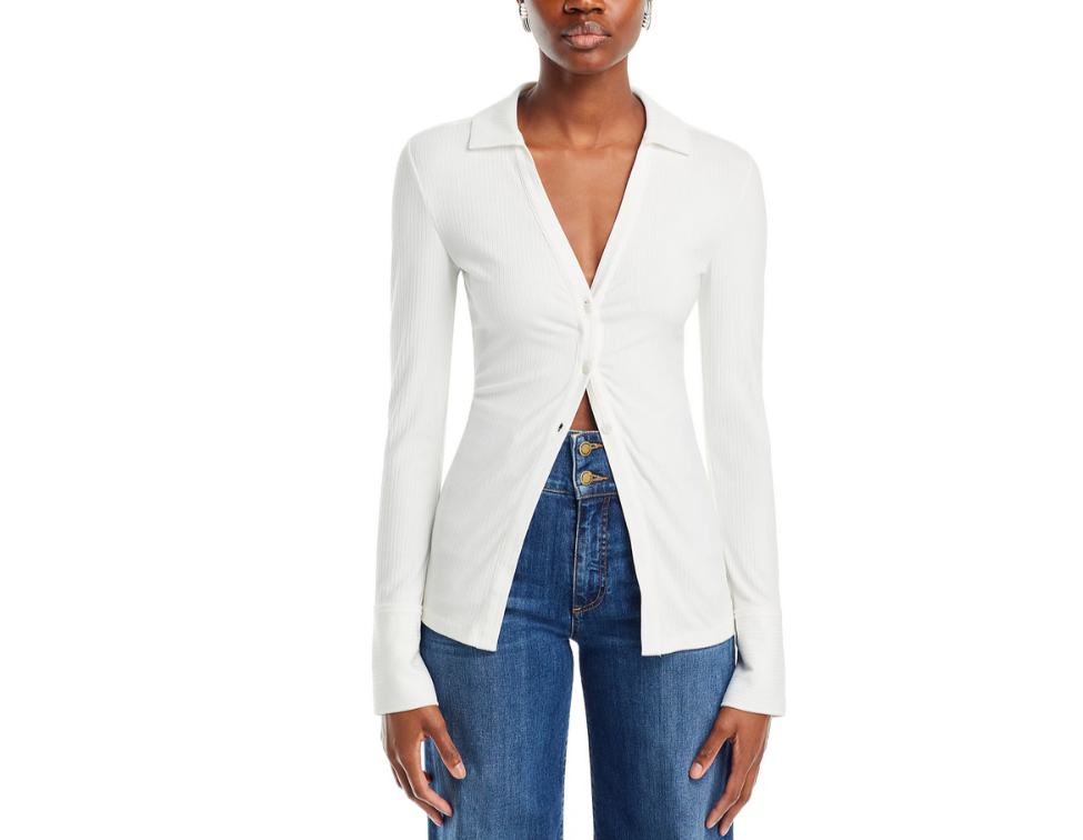 Derek Lam 10 Crosby Chandler Ribbed Button Down Top MSRP $295