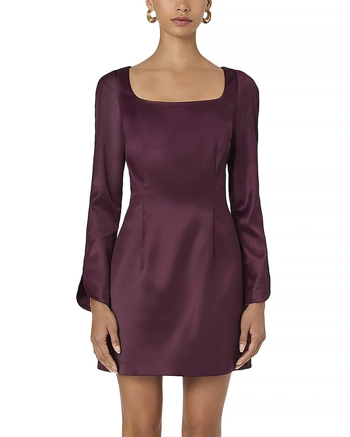 FRENCH CONNECTION Structured Satin Split Sleeve Mini Dress MSRP $158
