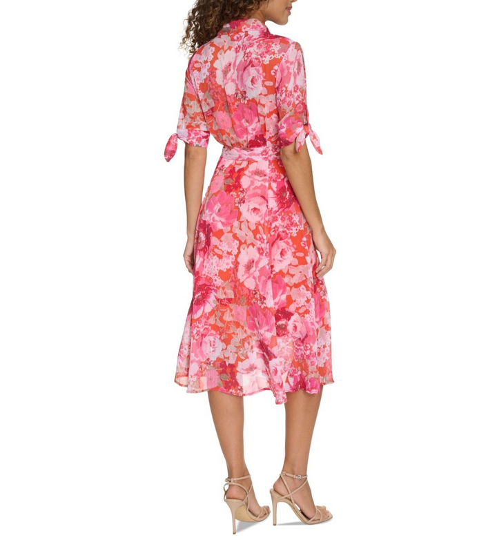 Calvin Klein Women's Printed Button-Front Chiffon Midi Dress MSRP $134