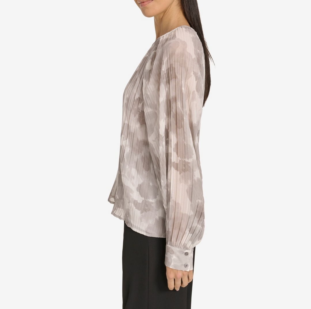 Calvin Klein Women's Printed Pleated Raglan-Sleeve Top MSRP $99