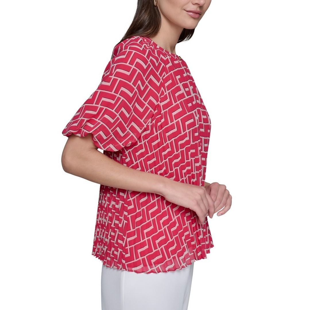 KARL LAGERFELD PARIS Women's Printed Chiffon Pleated Top MSRP $99