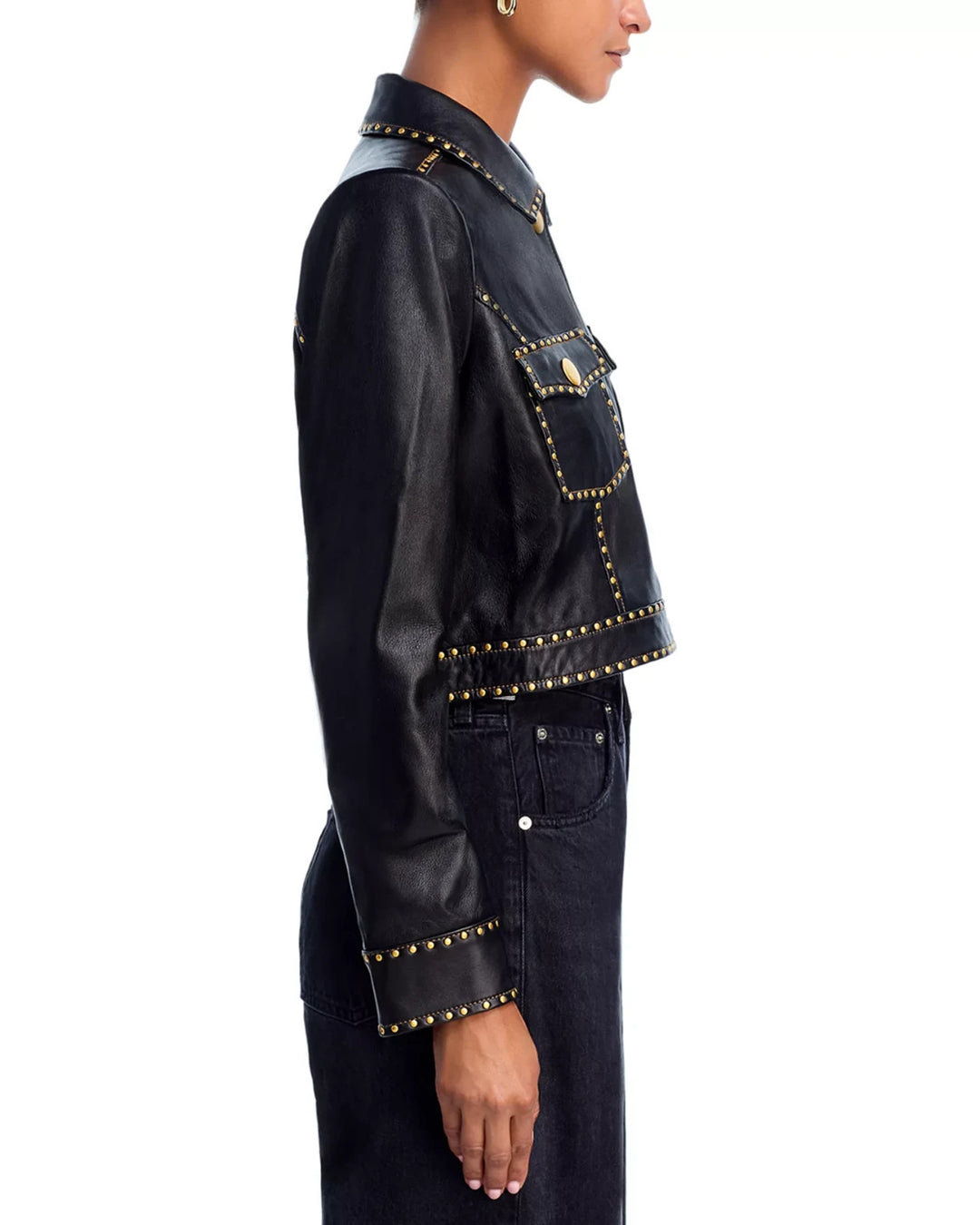 L'AGENCE Winsome Leather Crop Studded Jacket MSRP $1750