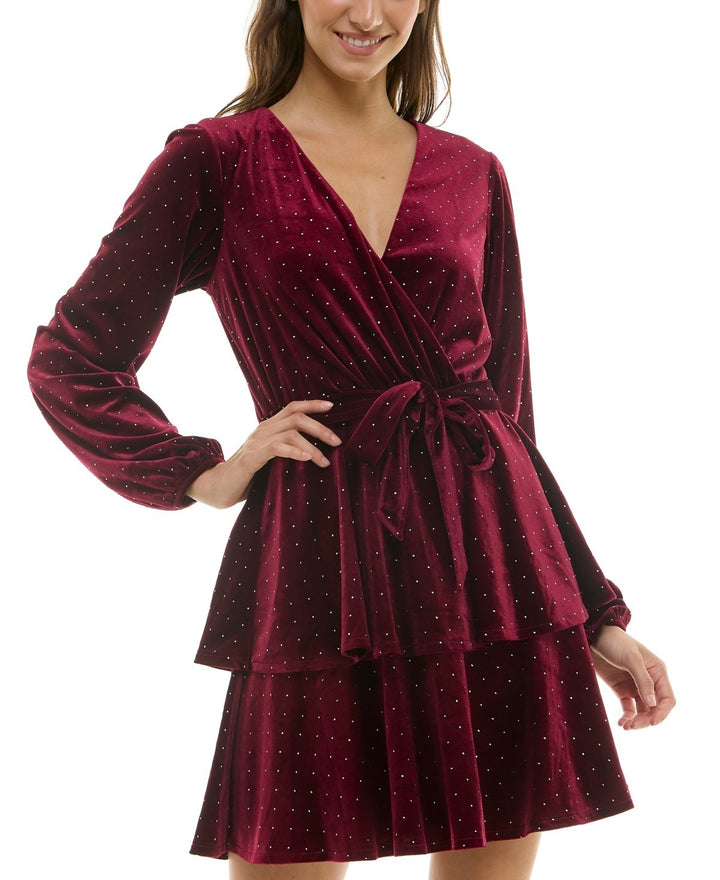 Trixxi Juniors' Velvet Rhinestone Mini Dress MSRP $ 59