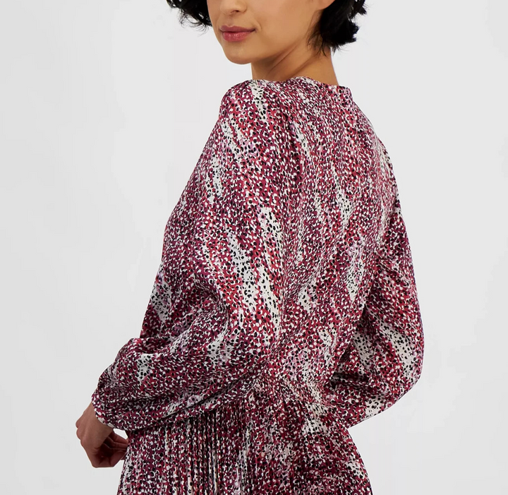 BOSS Orange Women's Printed V-Neck Long-Sleeve Blouse MSRP $138