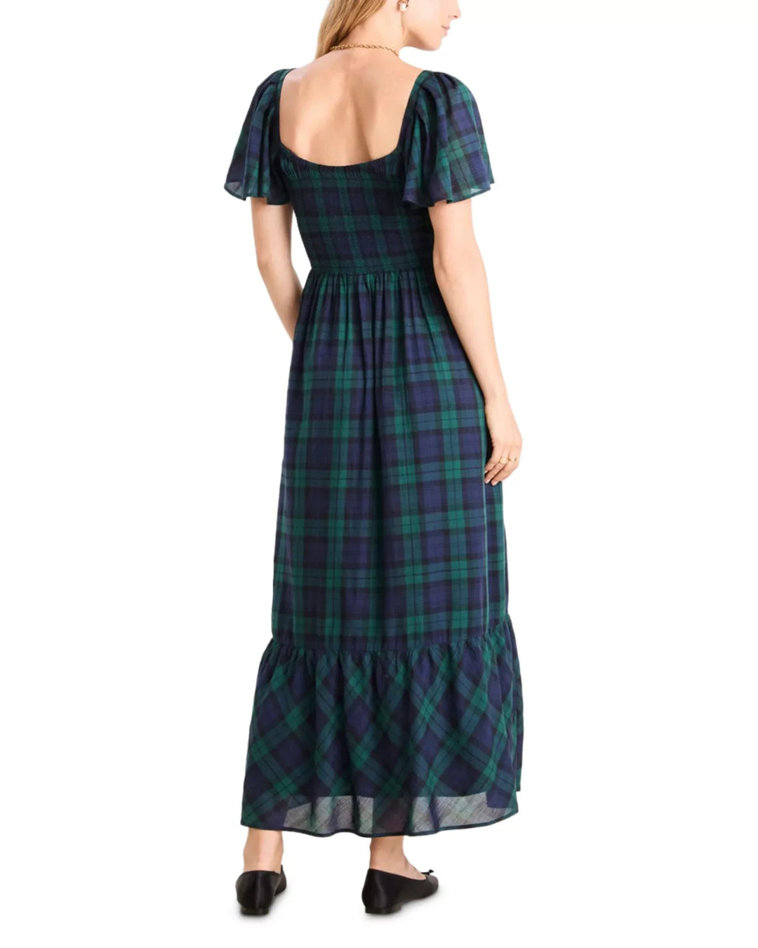 Vineyard Vines Plaid Flutter Sleeve Maxi Dress MSRP $178