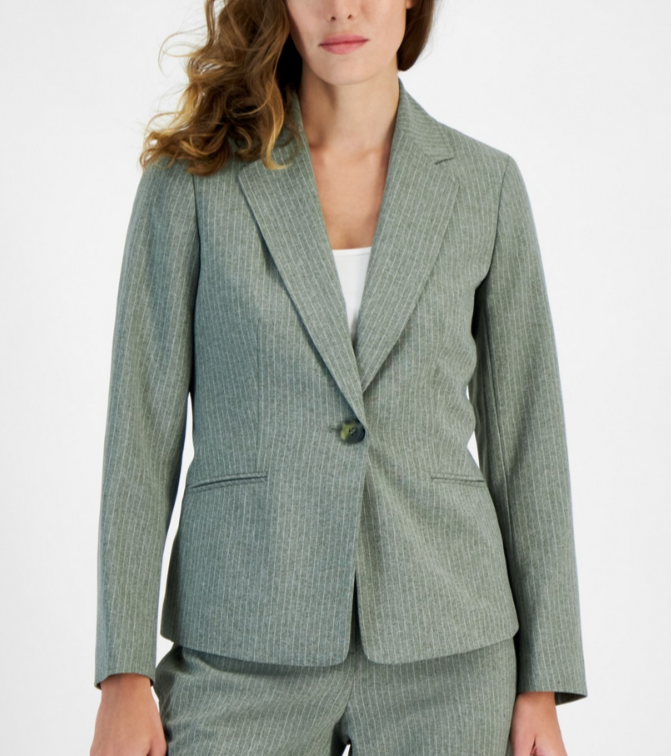 Le Suit Petite Pinstripe One-Button Suit Jacket