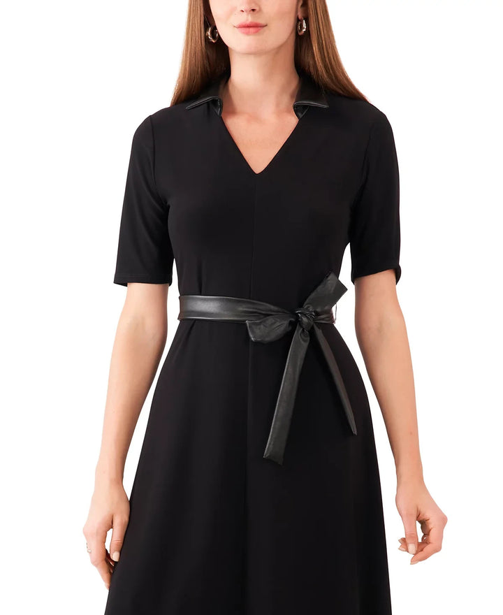 MSK V-Neck Faux-Leather-Trim Tie-Waist Dress MSRP $79