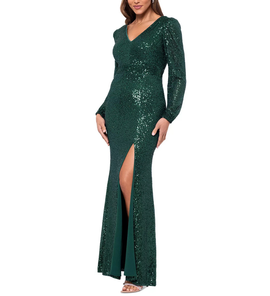 Xscape Women's Sequinned High-Slit Evening Gown MSRP $179