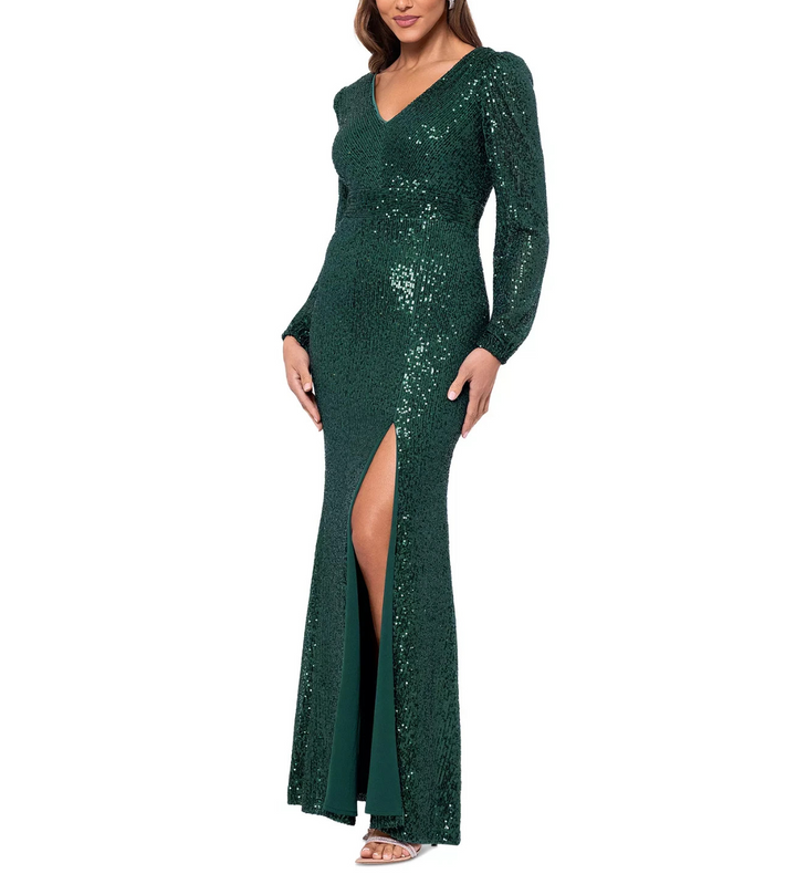Xscape Women's Sequinned High-Slit Evening Gown MSRP $179