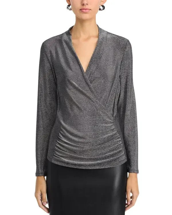 Status by Chenault Long Sleeve Metallic Top MSRP $68
