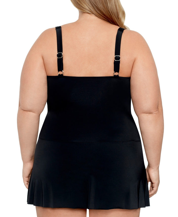 Swim Solutions Plus Size Tummy Control Twist Bra Skater Swimsuit MSRP $122