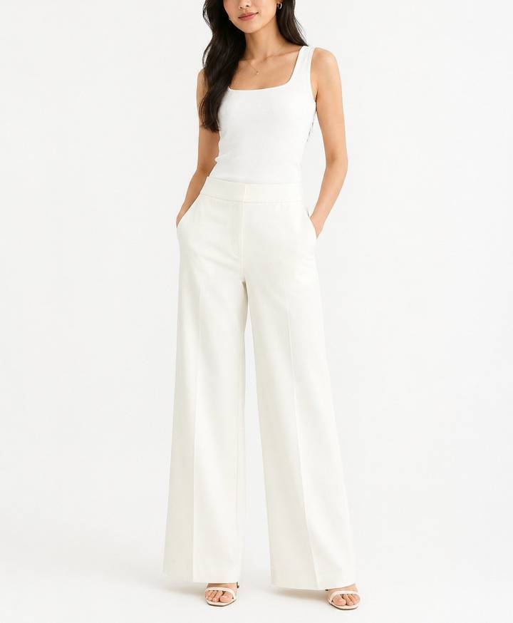Calvin Klein Women's Cotton-Blend Wide-Leg Pants MSRP $109