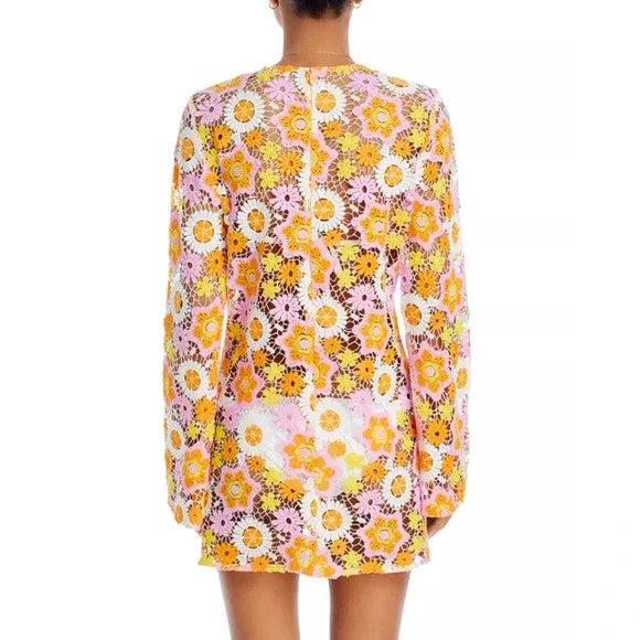 Ramy Brook Analia Floral Crochet Mini Dress Swim Cover-up MSRP $295