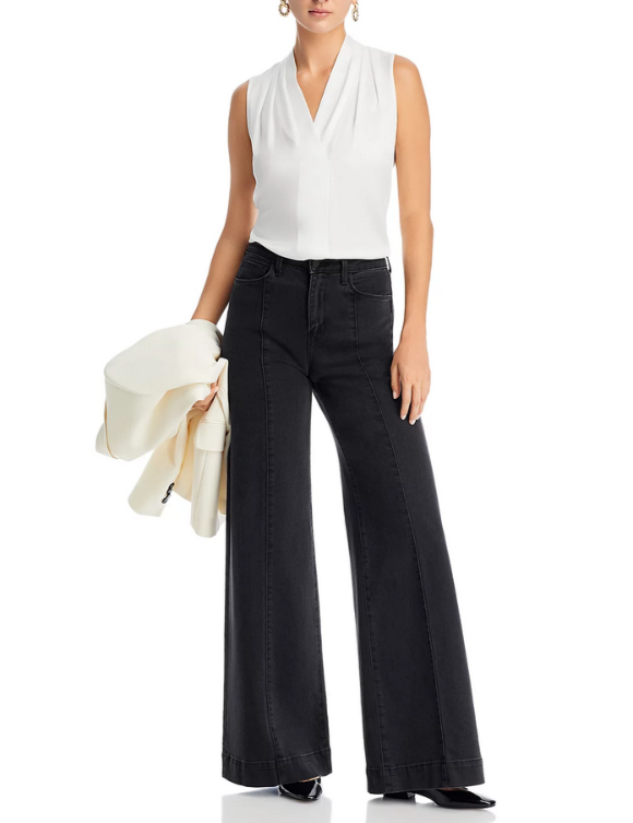 Kobi Halperin Mila Sleeveless V Neck Pleated Silk Blouse MSRP $248