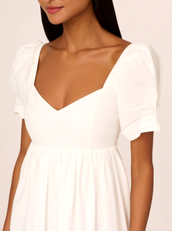 Adrianna by Adrianna Papell Cotton Eyelet Puff-Sleeve Fit & Flare Dress
