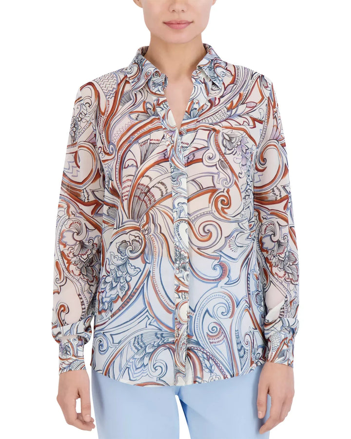 BCBGMAXAZRIA Printed Button Down Shirt MSRP $198