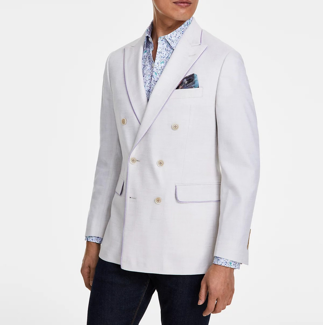 Tallia Men's Slim-Fit Double-Breasted Sport Coat - Cream MSRP $295