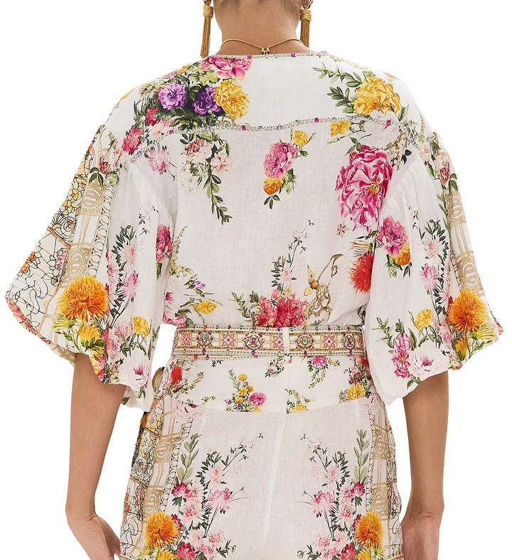 Camilla Tie Front Puffed Sleeve Top MSRP $499