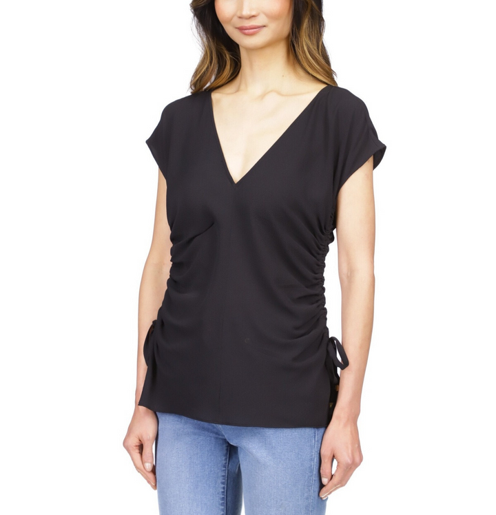 MICHAEL Michael Kors Solid Ruched V-Neck Top MSRP $88