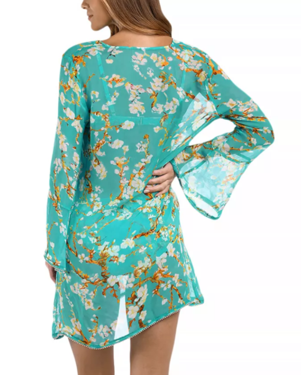 L'AGENCE Ansley Cherry Sheer Short Swim Cover-Up Dress MSRP $398