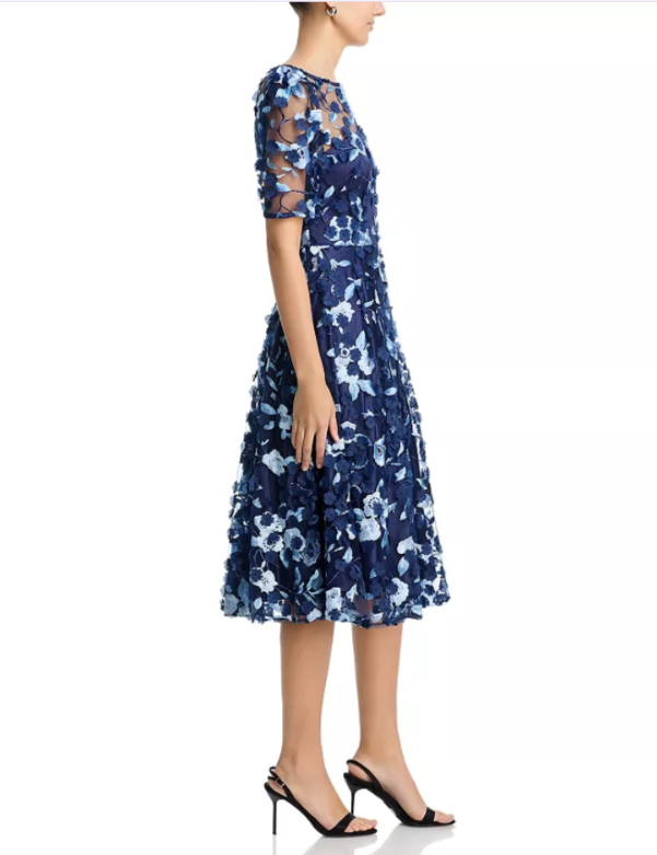 Eliza J Floral Elbow Sleeve Fit & Flare Dress MSRP $328