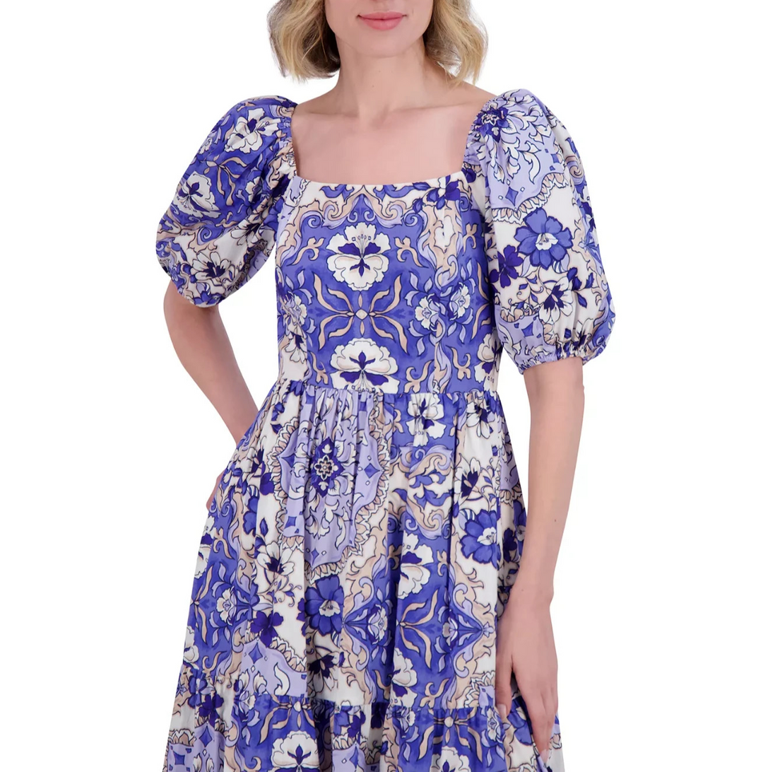 Vince Camuto Women's Floral-Print Puffed-Sleeve Dress MSRP $148