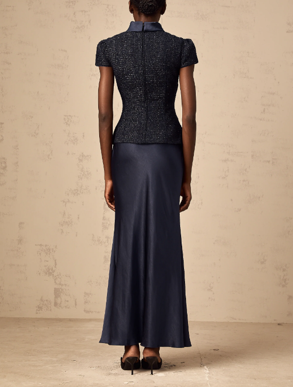 self portrait navy metallic boucle maxi dress Buy Self-Portrait Blue Metallic Boucl Maxi Dress For Women Online