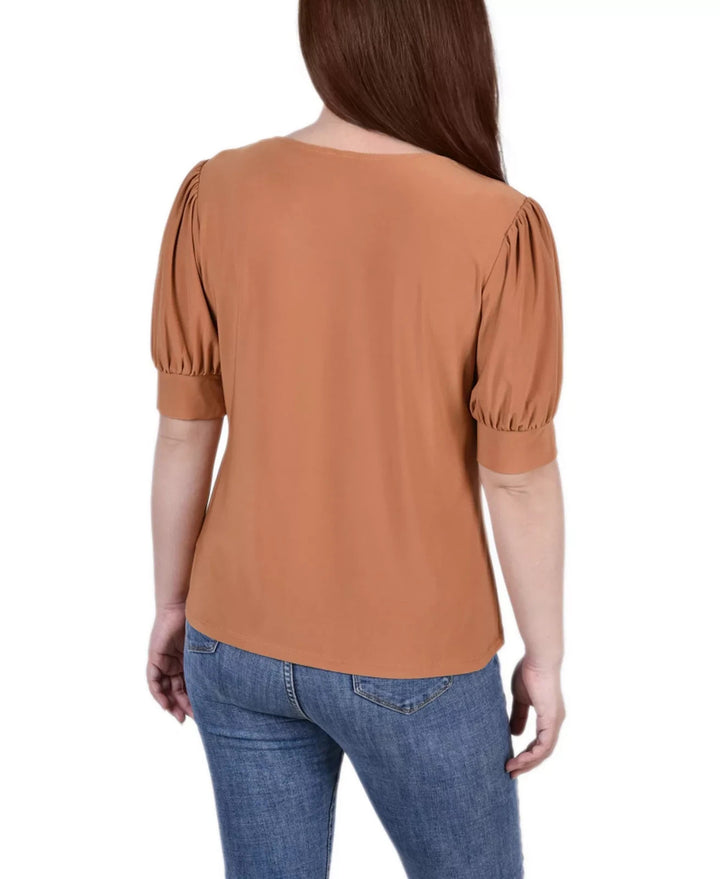 NY Collection Petite Short Sleeve Balloon Sleeve Top MSRP $42
