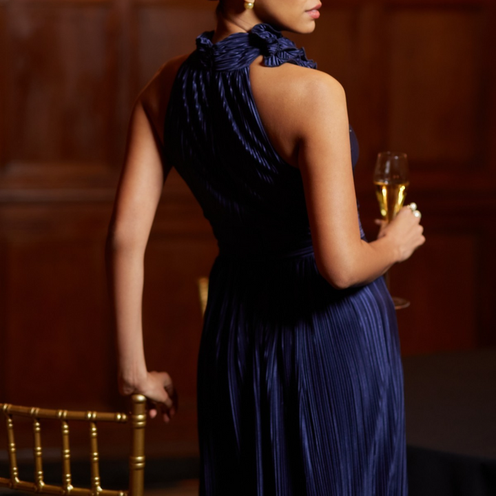 Betsy & Adam Women's Mock Neck Pleated Halter Gown MSRP $279