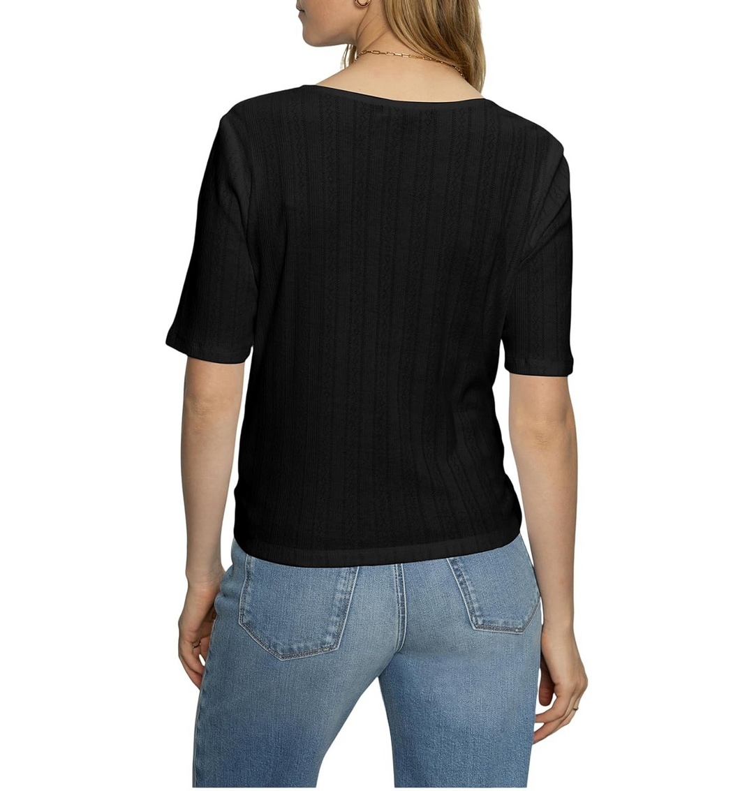 Sanctuary Women's Cotton Pointelle Tie-Front Top MSRP $59