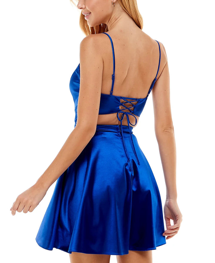 City Studios Juniors' Satin Fit & Flare Dress MSRP $69
