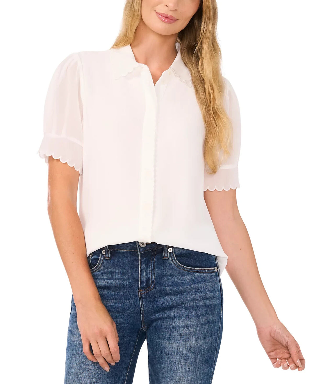 CeCe Scalloped Button Front Blouse MSRP $69